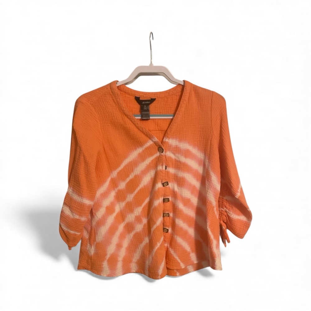 Ali Miles Orange Tie-Dye Button Down Shirt